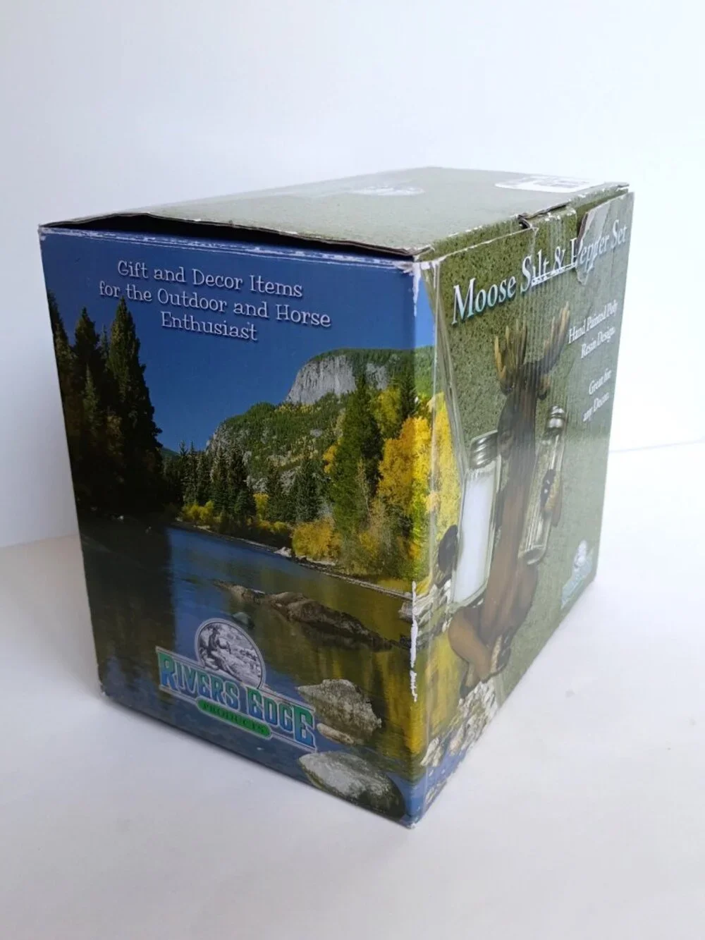 Rivers Edge Moose Salt & Pepper Holder Set Hand Painted Polyresin Decor 2010 Box